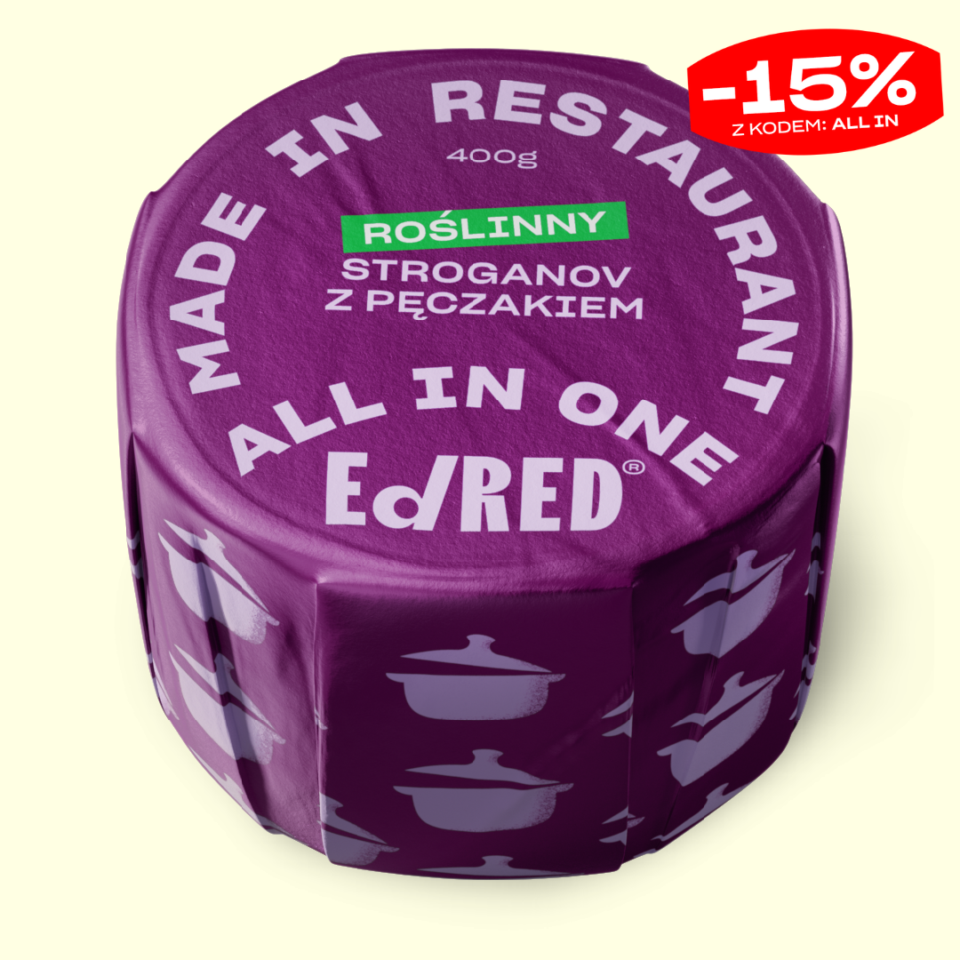 Roślinny Stroganov z kaszą pęczak